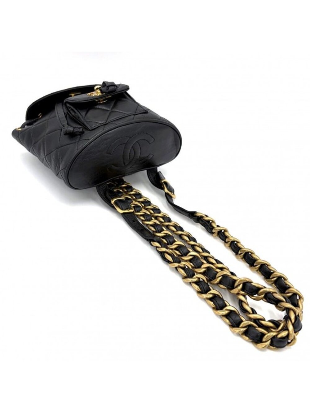 Chanel Backpack Quilted Chain Shoulder Turnlock CC Logo Leather Black Gold - Picture 3 of 12